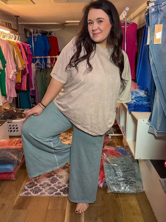 Terry Wash Wide Leg-Ash Blue