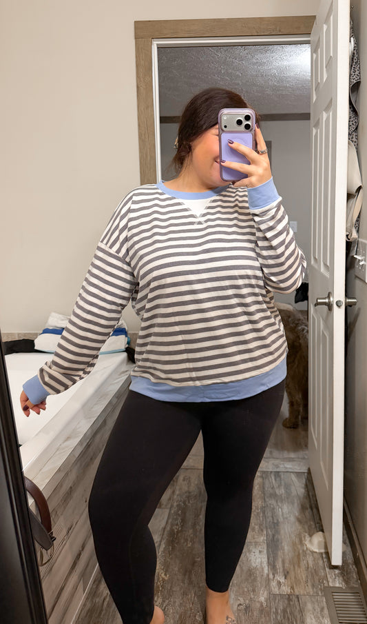 Striped Pullover-Charcoal/Blue