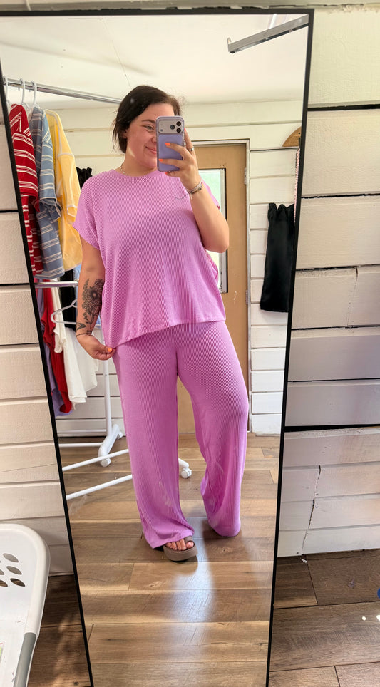 Ribbed Pant Set-Spring Violet