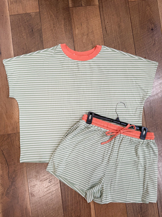 Relaxed Striped short set-Pistachio