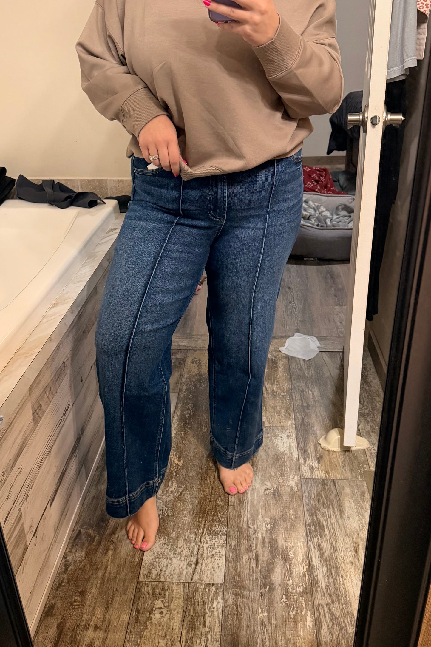 High Rise Pintuck Denim