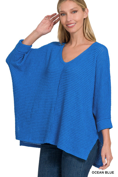 Zenana 3/4 sleeve v neck sweater