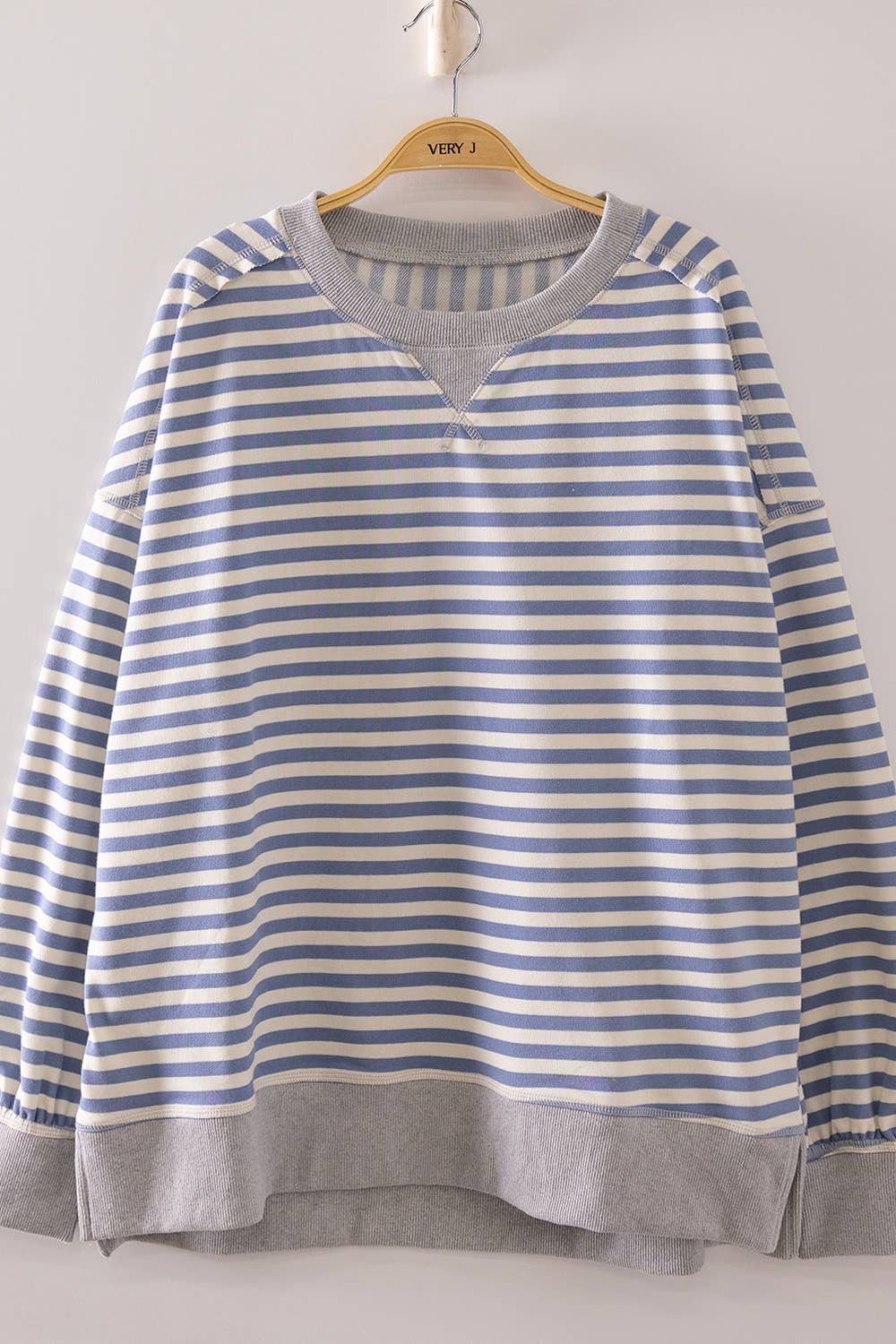 Oversized Striped Pullover-Denim