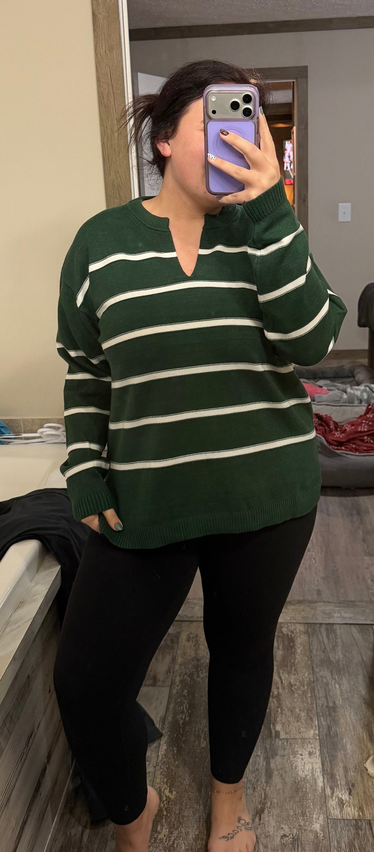 Striped Sweater-Hunter Green