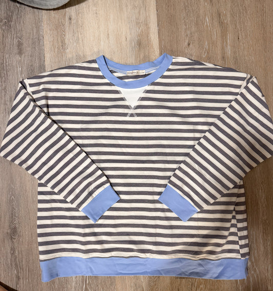Striped Pullover-Charcoal/Blue