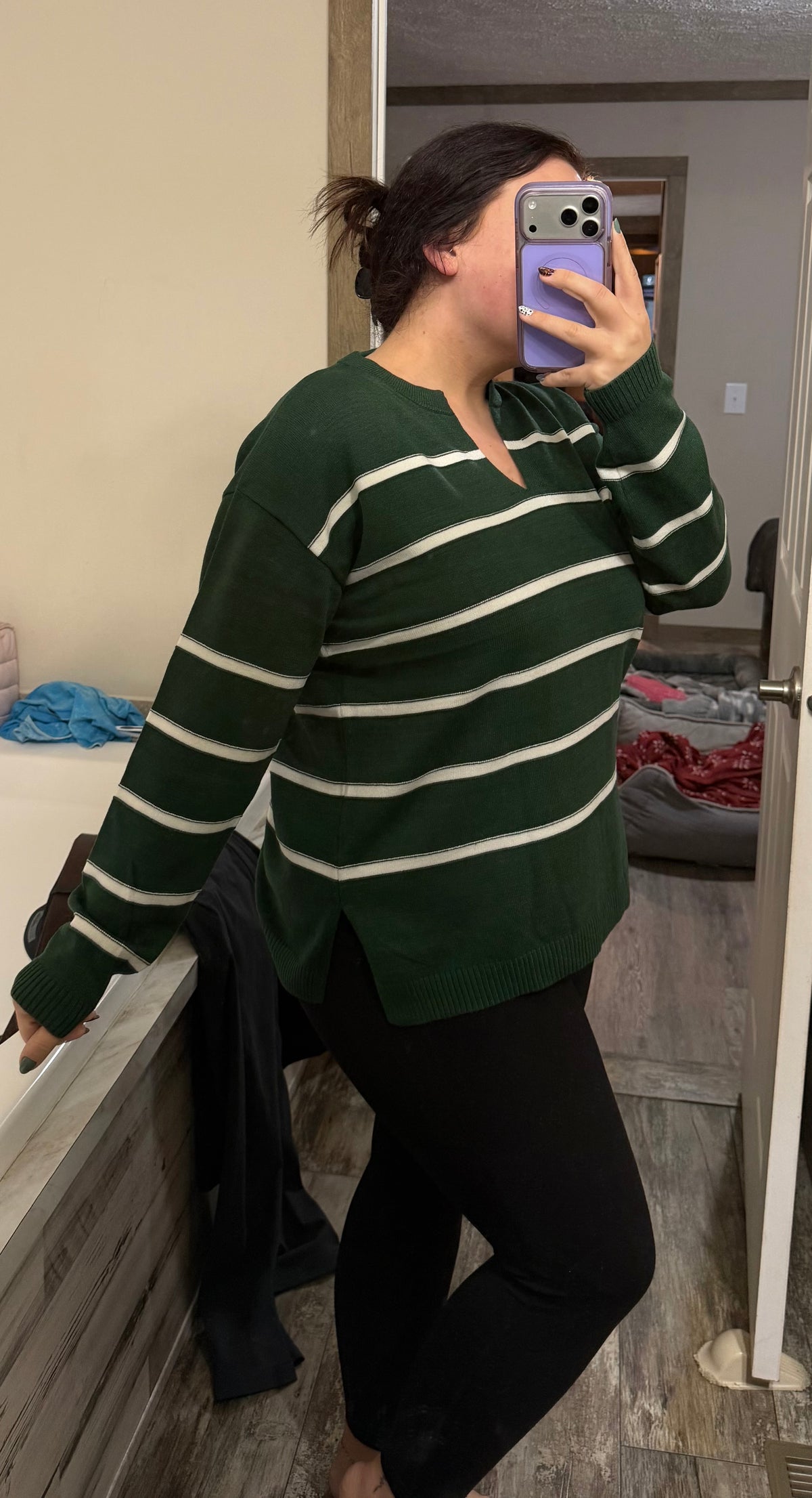 Striped Sweater-Hunter Green