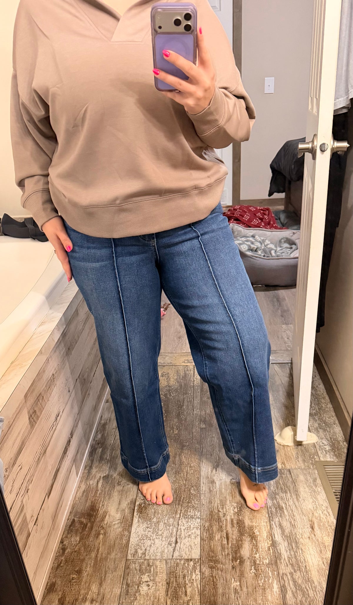 High Rise Pintuck Denim