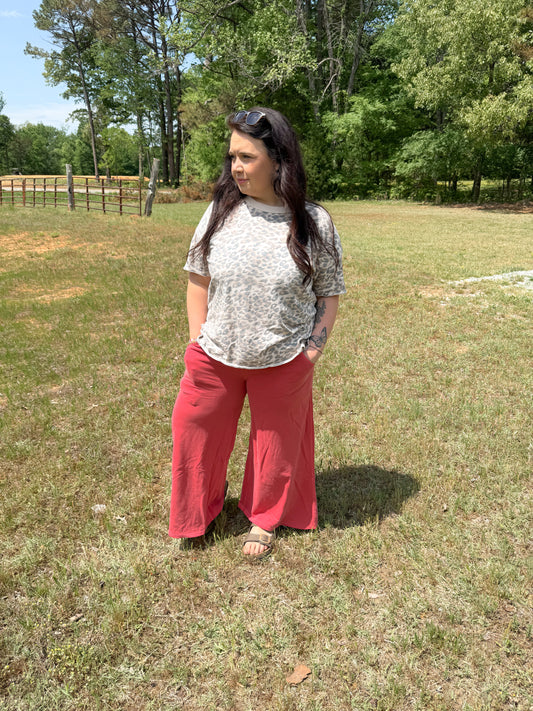 Terry Wash Wide Leg-Ruby