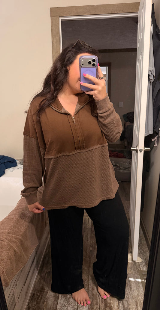 Quarter Zip Pullover- Brown