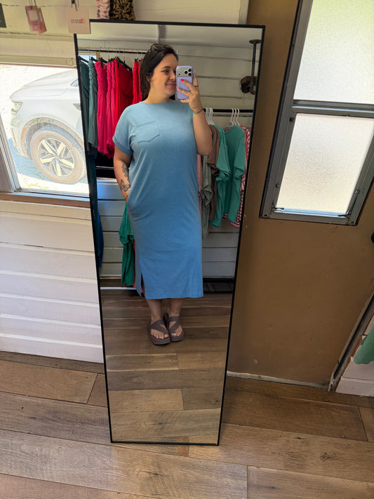 Midi Dress with Pockets-Heather Blue