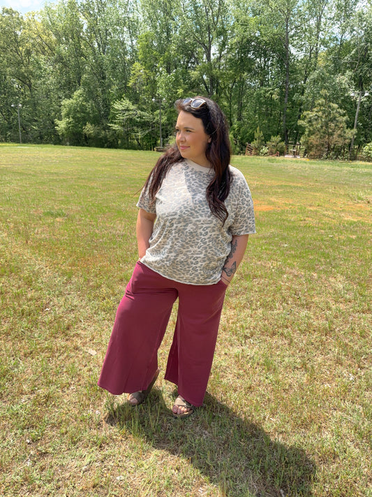 Terry Wash Wide Leg-Cabernet