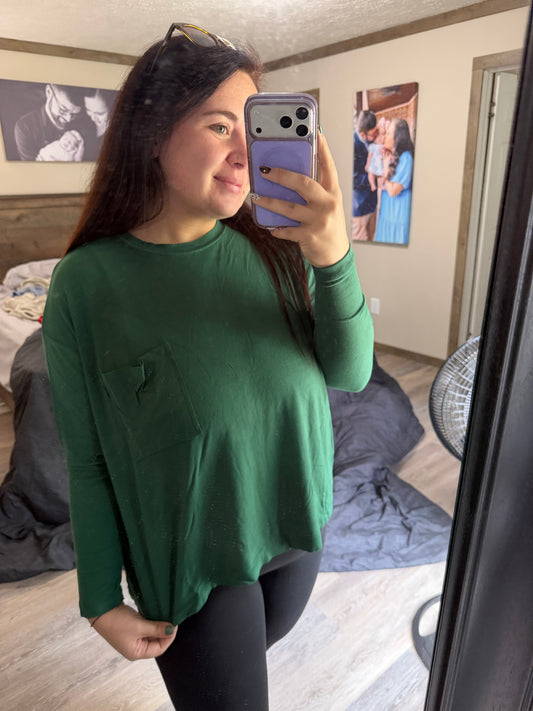 Long Sleeve with Pocket- Dark Green