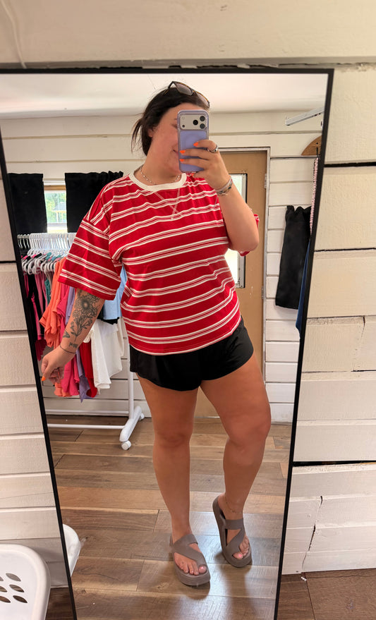 Red and White Striped Tee
