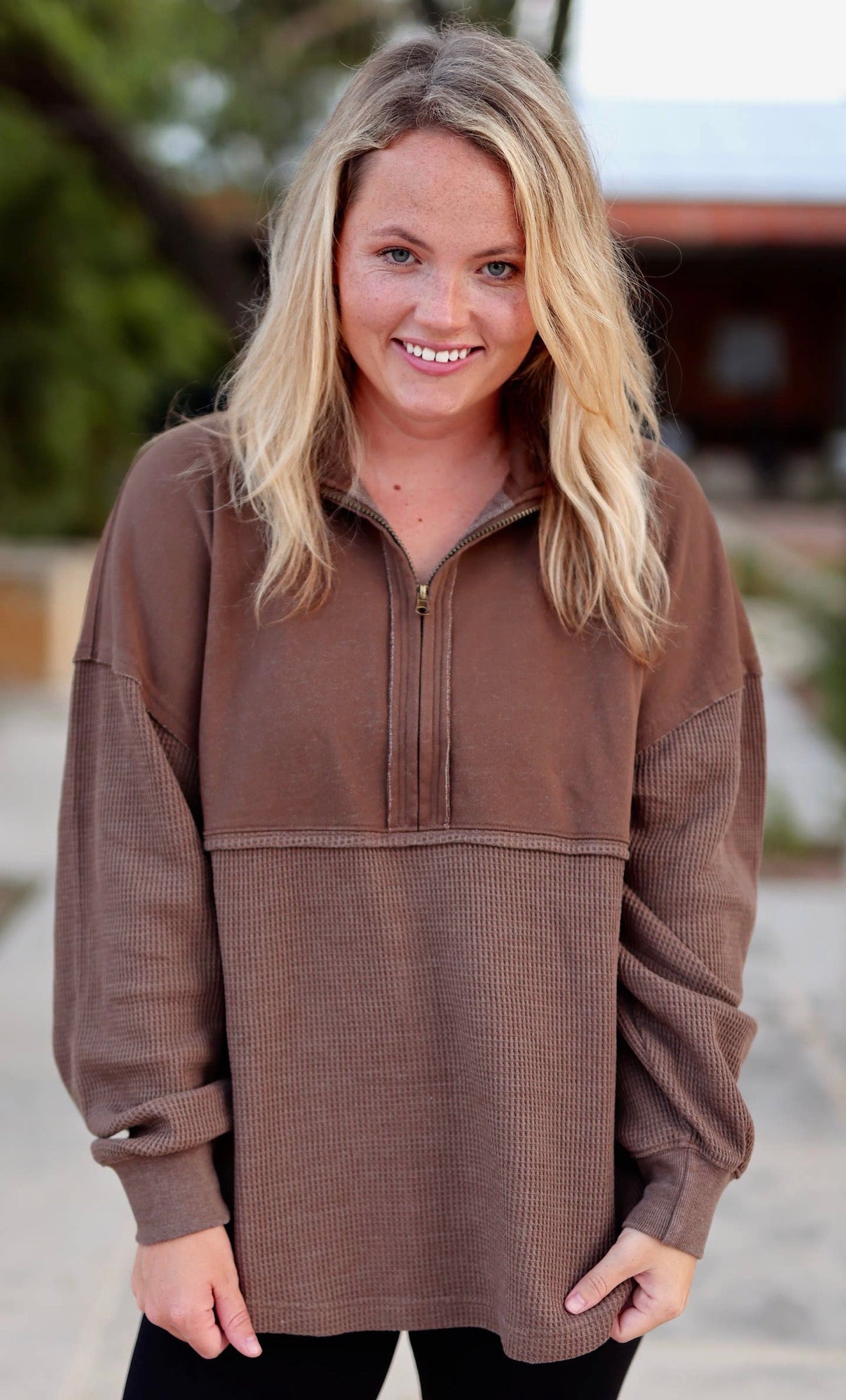 Quarter Zip Pullover- Brown
