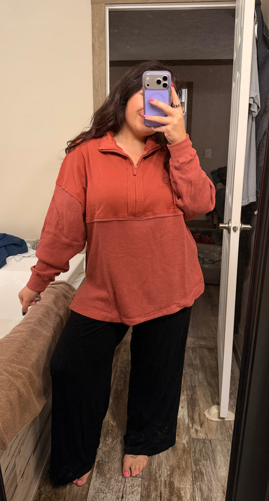 Quarter Zip Pullover- Rust