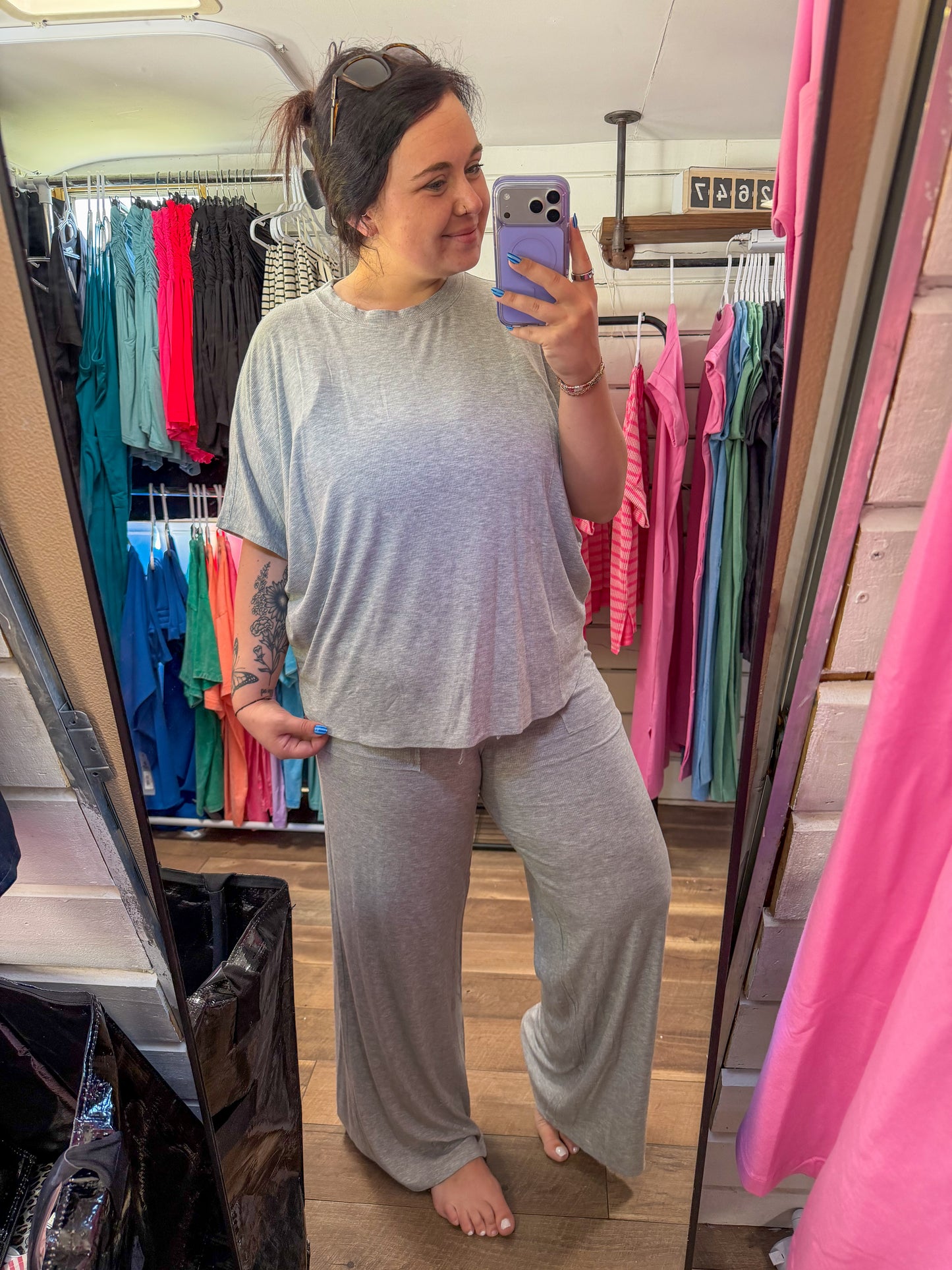 Relaxed Fit Lounge Set-Gray
