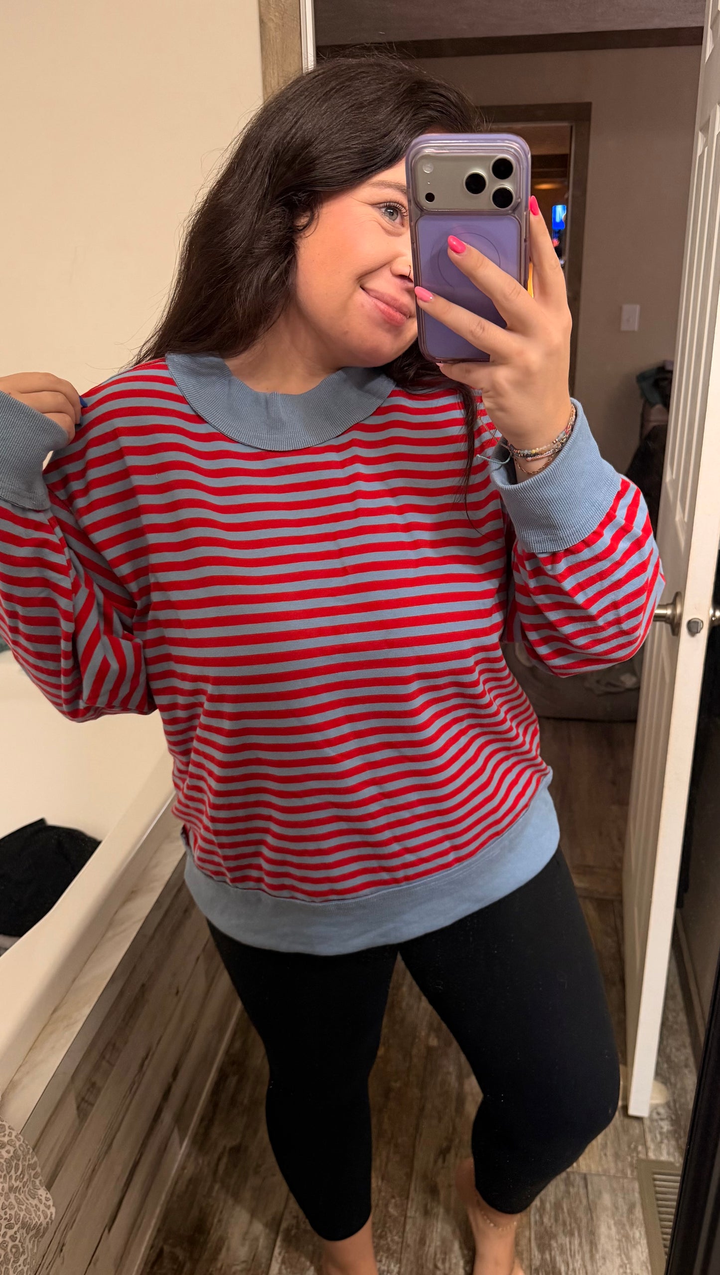 Oversized Striped Mock Neck Sweater