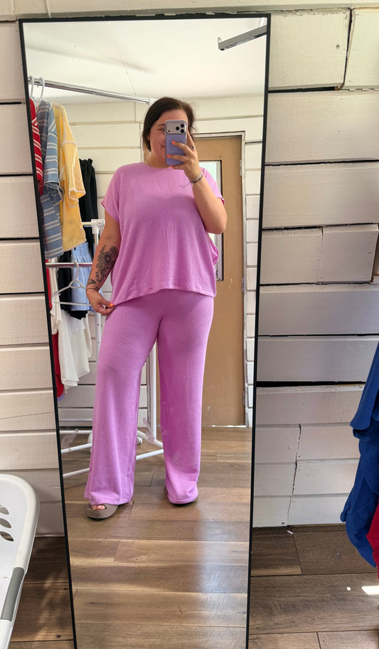 Ribbed Pant Set-Spring Violet