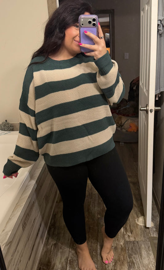 Plus Striped Sweater-Jade