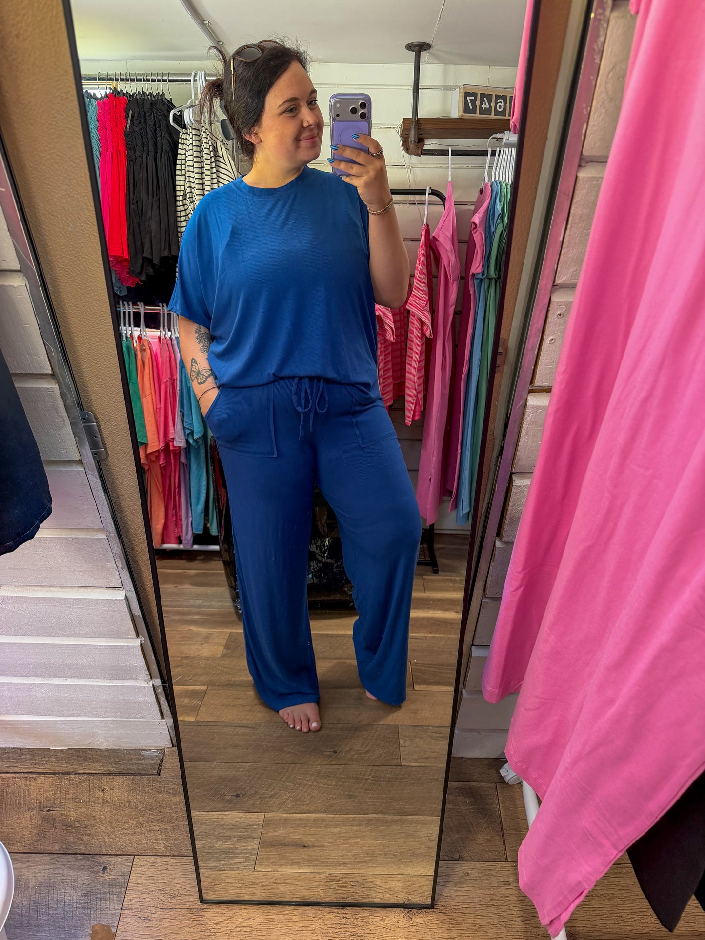 Relaxed Fit Lounge Set-Navy