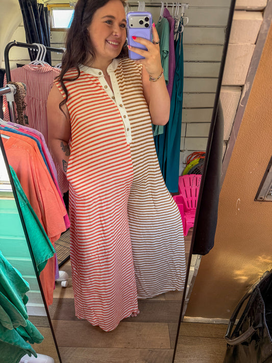 Stripe Print Wide Leg Jumpsuit