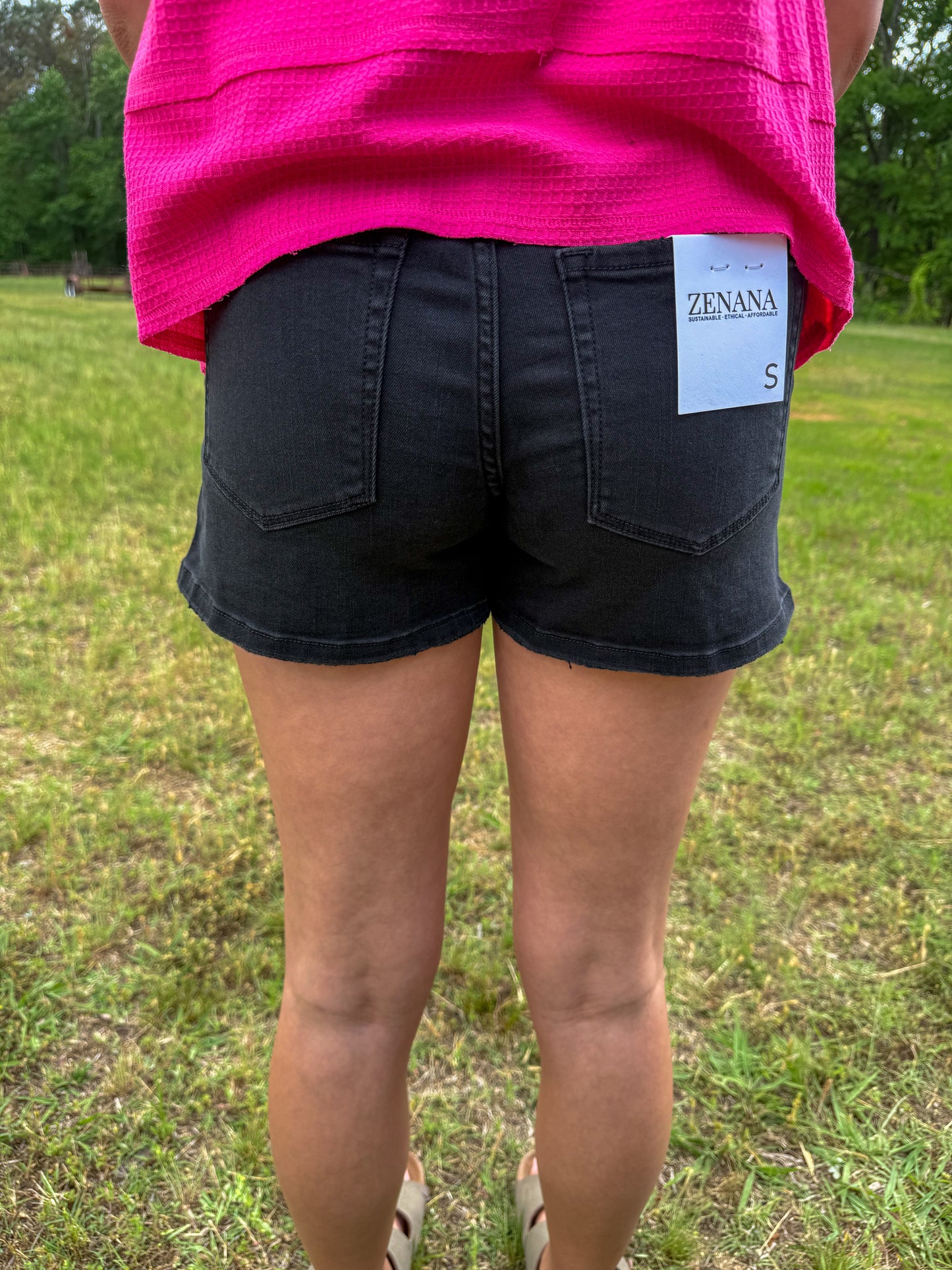 Black Utility Pocket Denim Short
