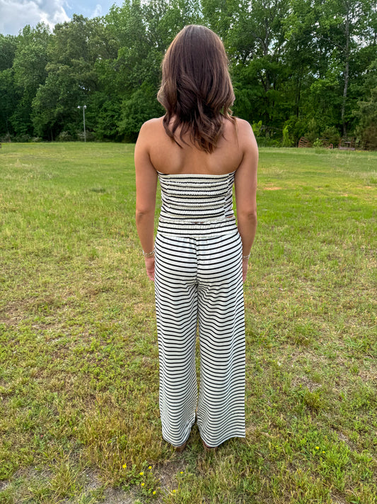 Striped knit top and wide leg pant set