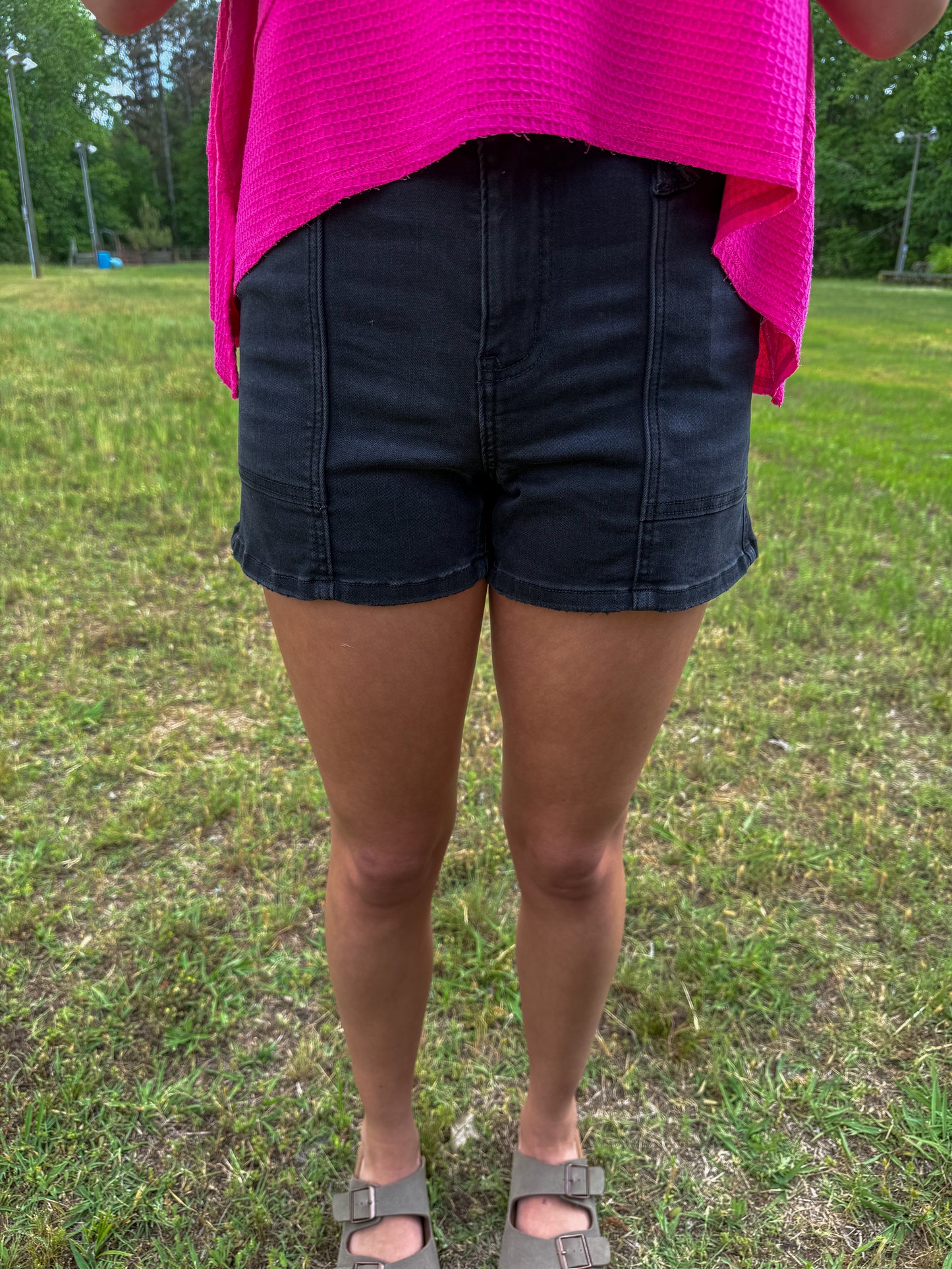 Black Utility Pocket Denim Short