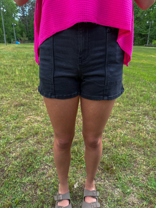 Black Utility Pocket Denim Short