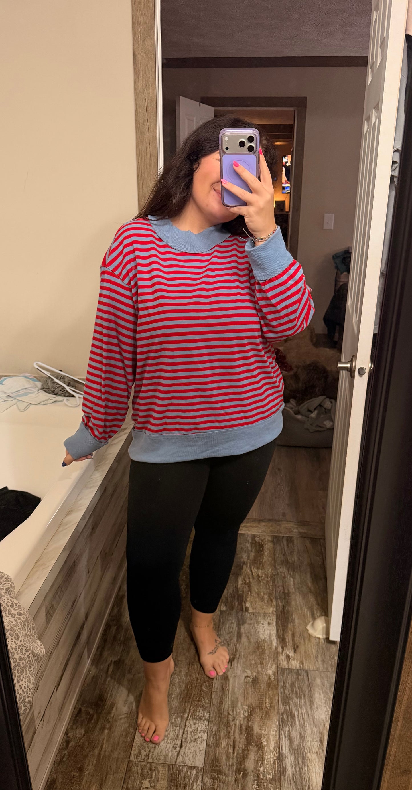 Oversized Striped Mock Neck Sweater
