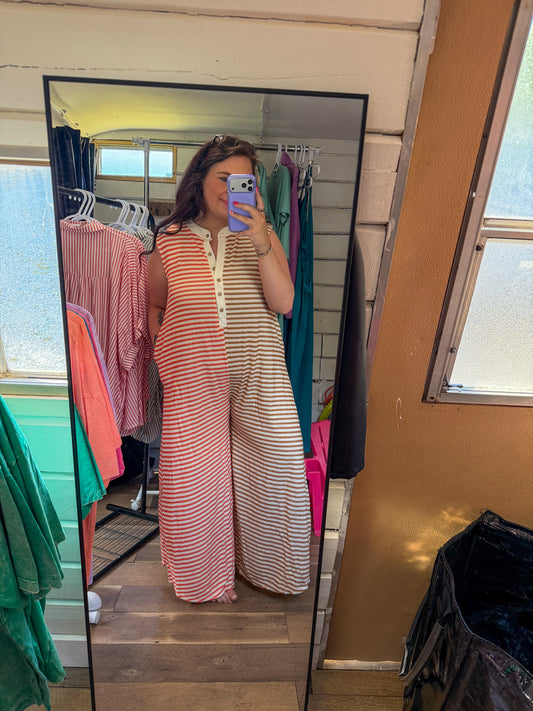 Stripe Print Wide Leg Jumpsuit