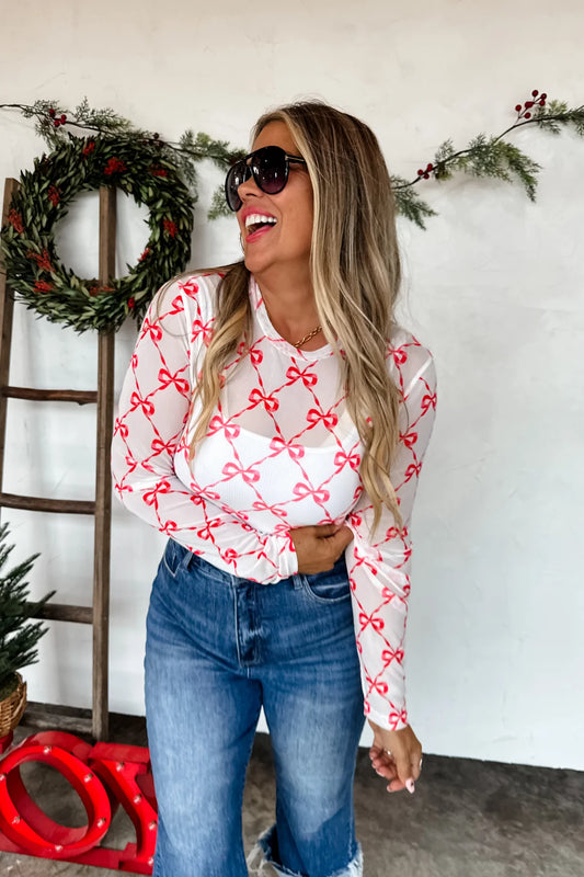 Christmas Mesh Long Sleeve Tops
