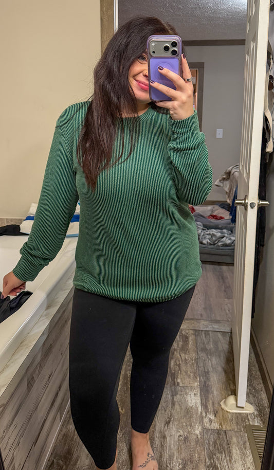 Ribbed Long Sleeve-Hunter Green