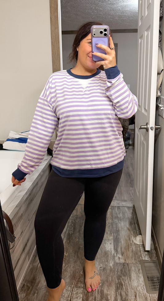 Striped Pullover-Lavender/Navy