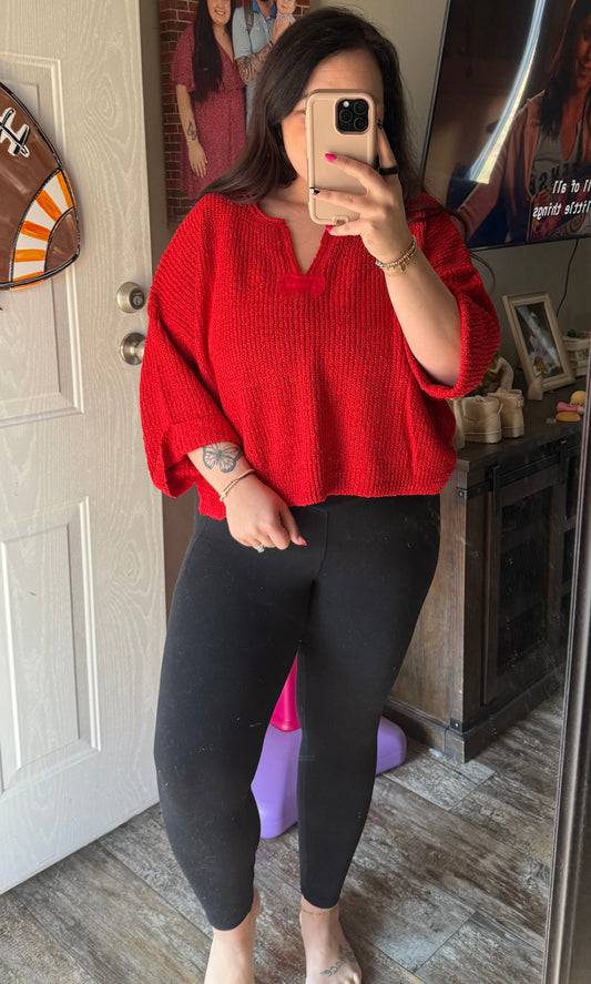 Red Patch Knit Top