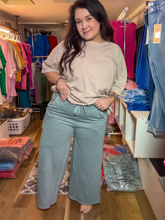 Terry Wash Wide Leg-Ash Blue