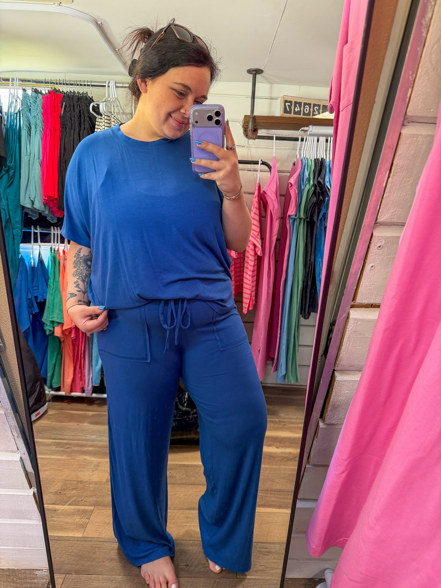 Relaxed Fit Lounge Set-Navy