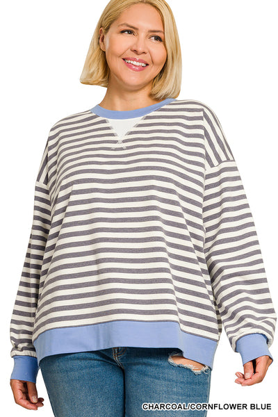 Striped Pullover-Charcoal/Blue