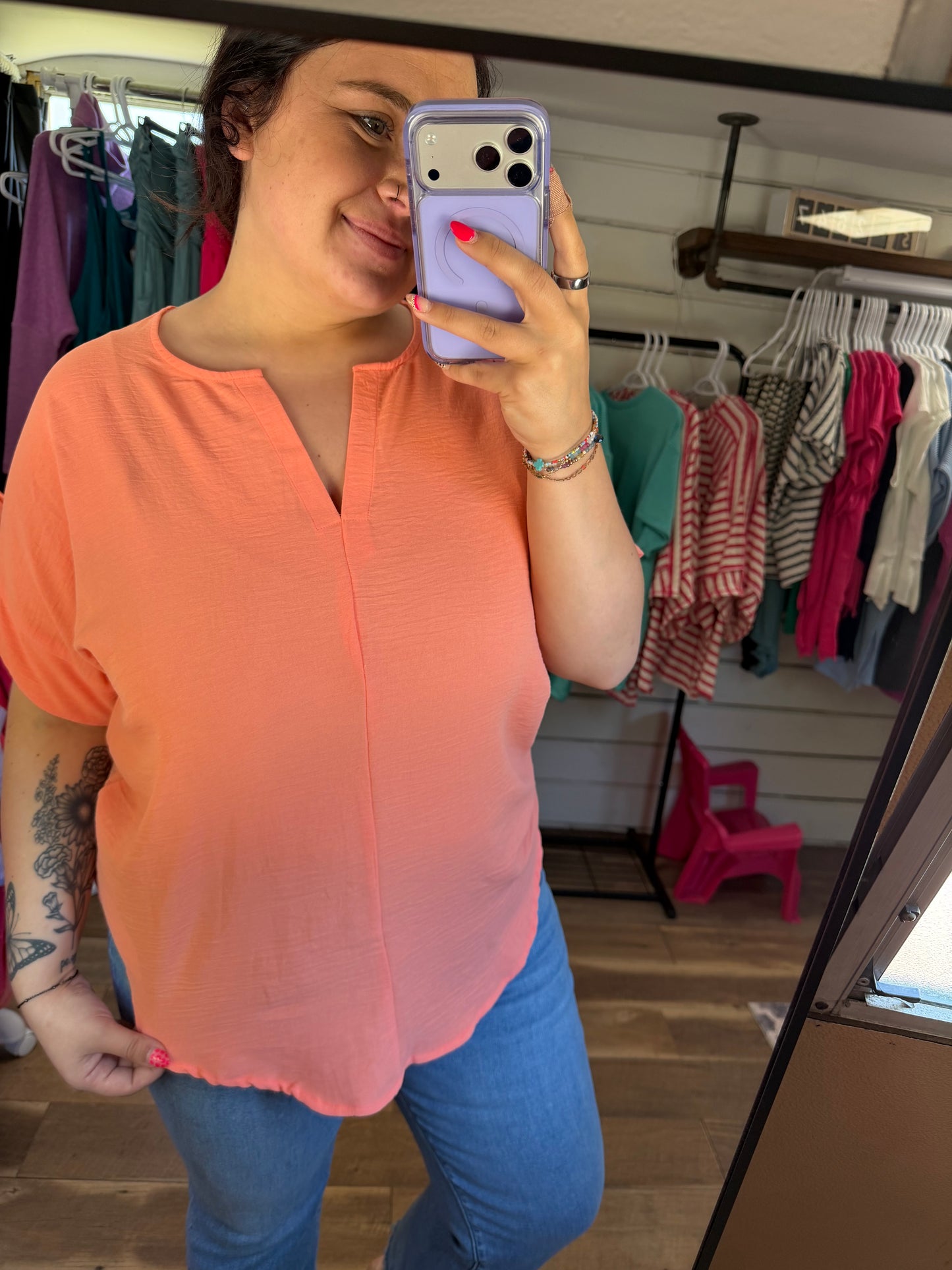 Summer Airflow Top-Coral