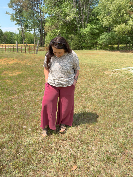 Terry Wash Wide Leg-Cabernet