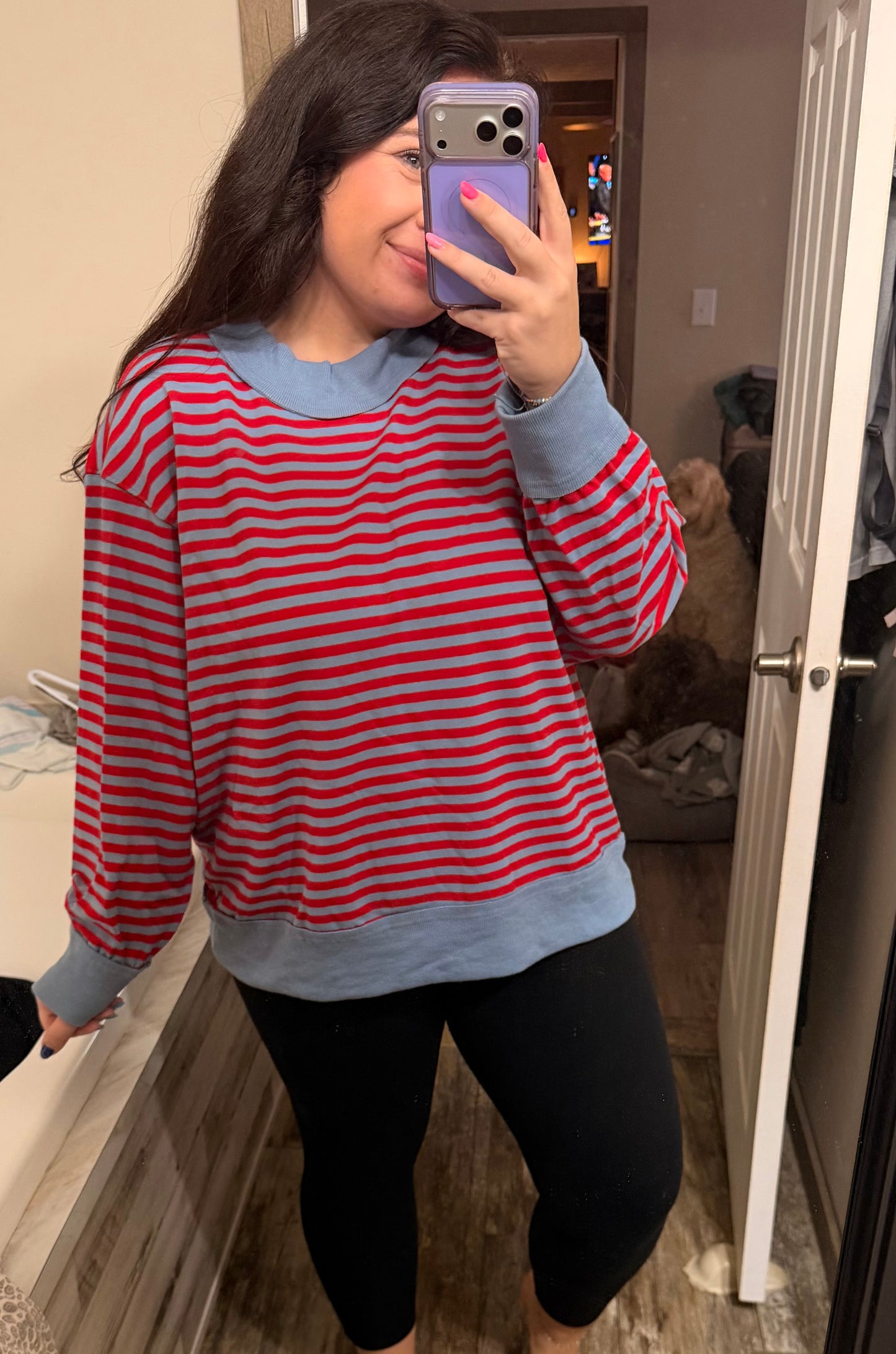 Oversized Striped Mock Neck Sweater