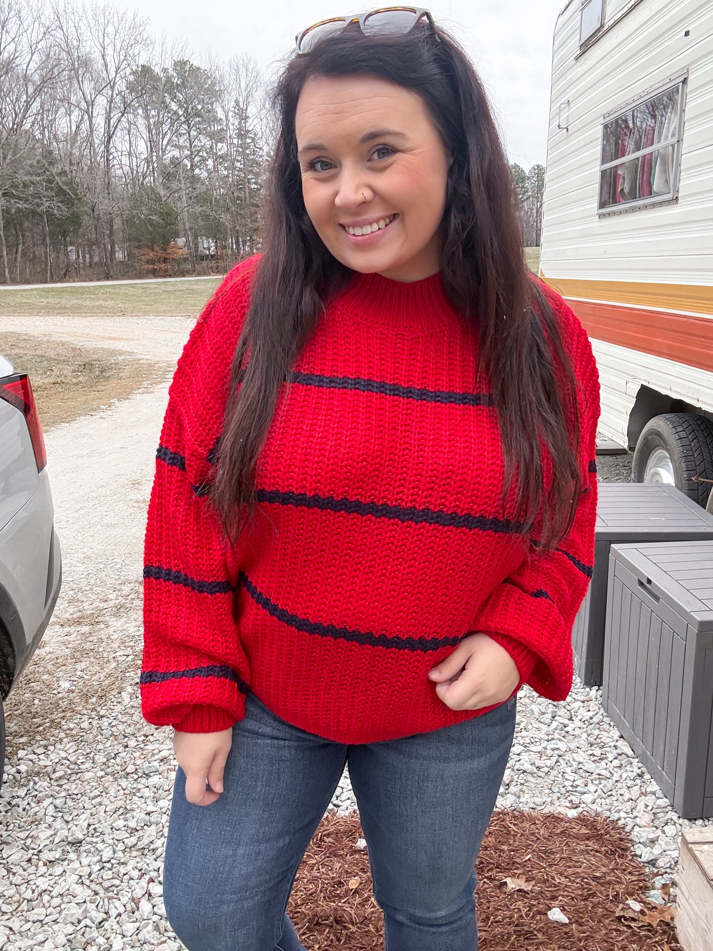 Red/Navy Stripe Knit Sweater