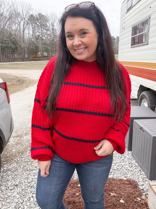Red/Navy Stripe Knit Sweater