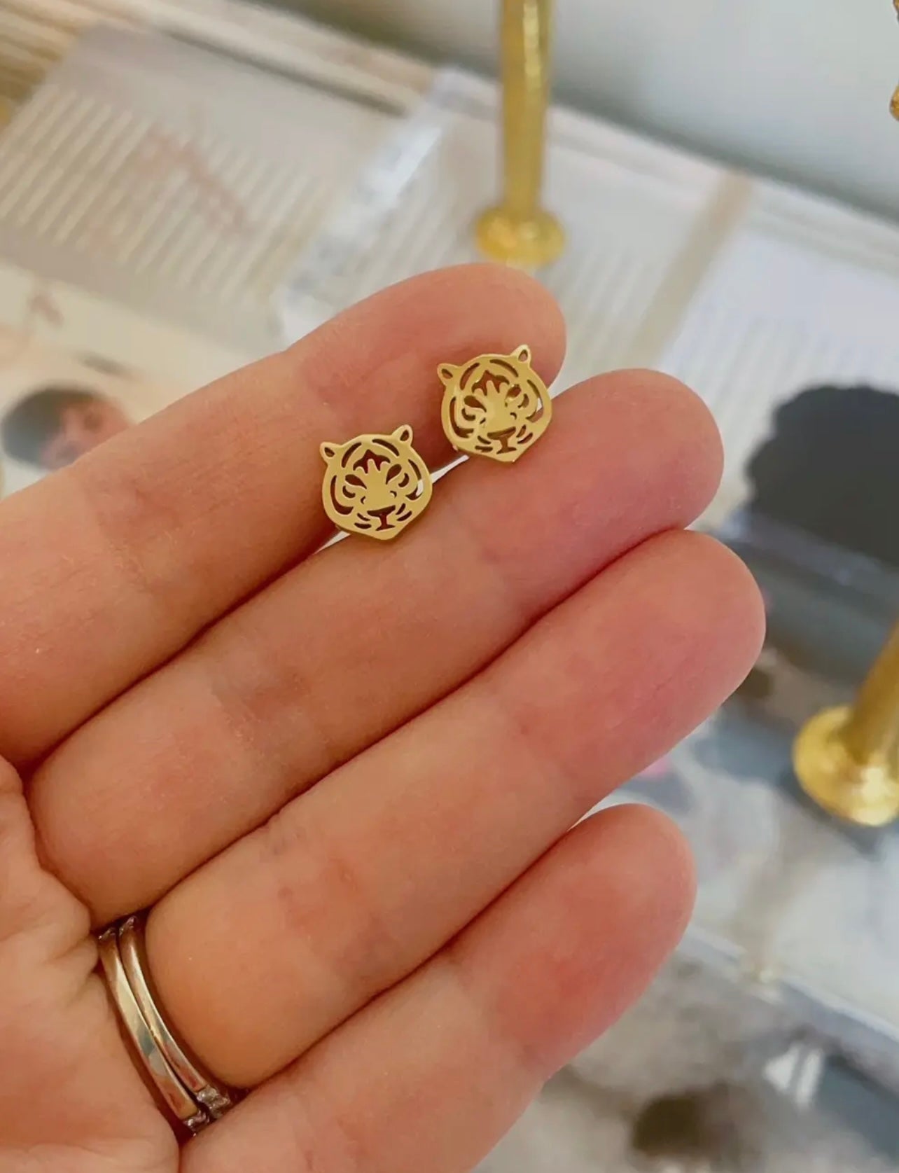 PREORDER Gold Tiger Stud Earrings