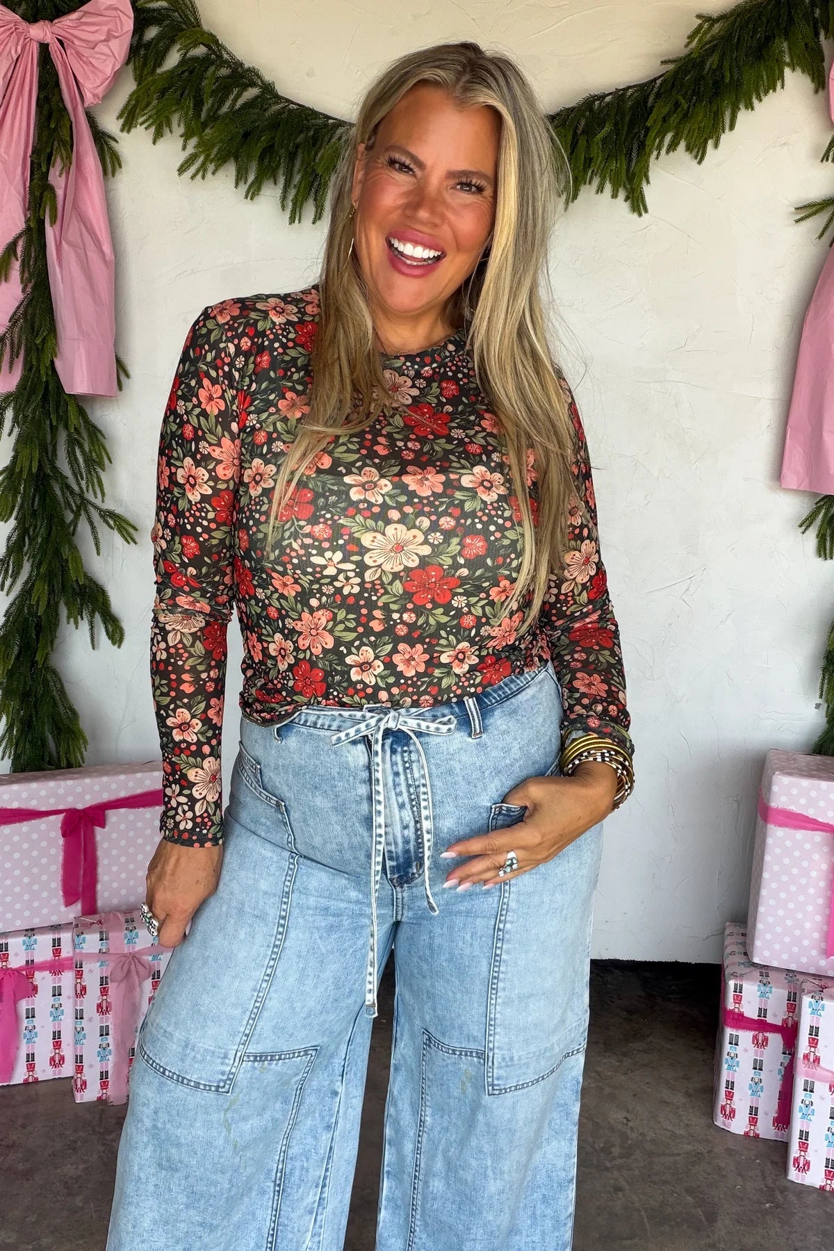 Dark Floral Mesh Top