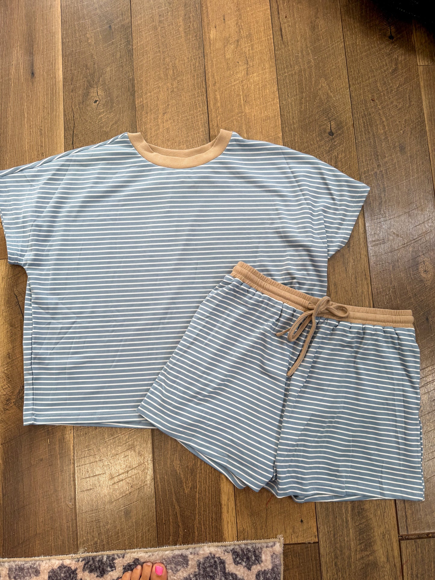 Relaxed Striped short set-Blue
