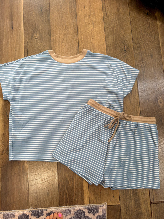 Relaxed Striped short set-Blue