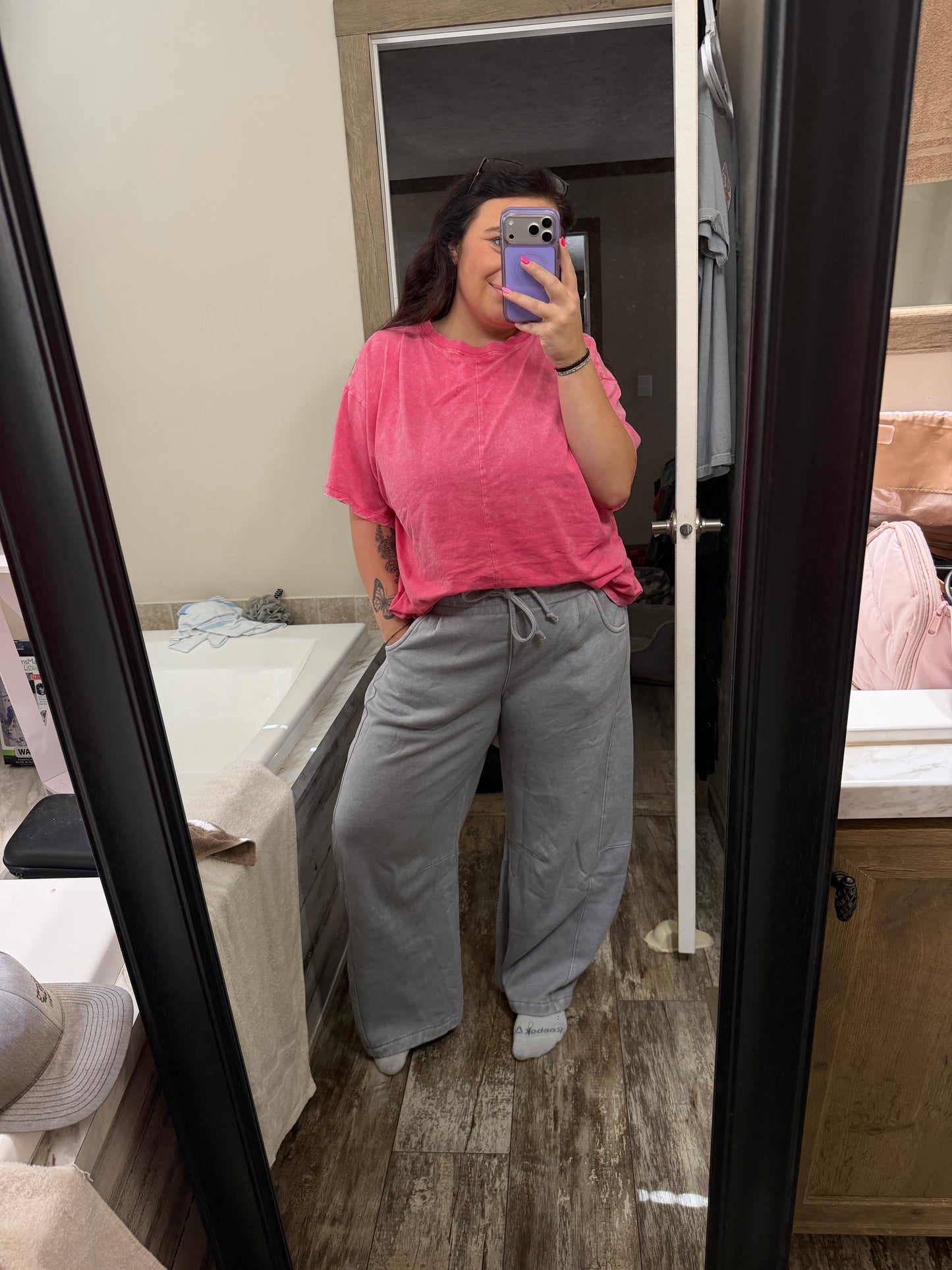 Acid Wash Barrel Sweatpants-Sleet