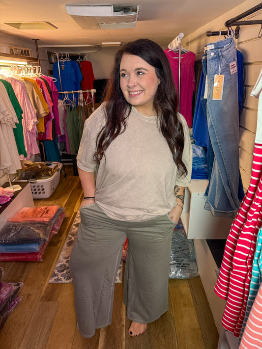 Terry Wash Wide Leg-Ash Mocha