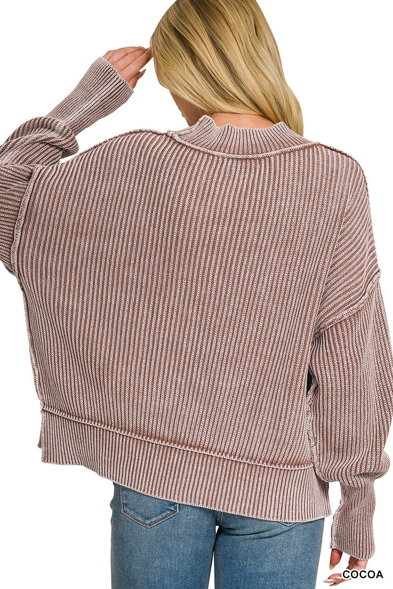 Washed Oversized Cropped Sweater-Cocoa